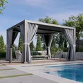 MELLCOM 10 by 12 foot aluminium louvered pergola with curtains and bug mesh
