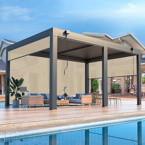 MELLCOM 12 by 16 foot louvered pergola with six pull-down side screens