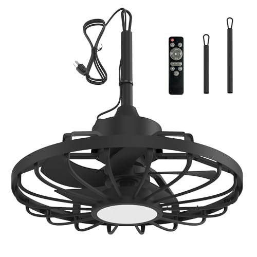 MELLCOM 20 inch black IP65 rated outdoor ceiling fan with an LED light and remote