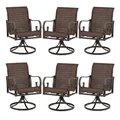 MELLCOM seven piece outdoor dining set with six brown swivel chairs and a rectangular table