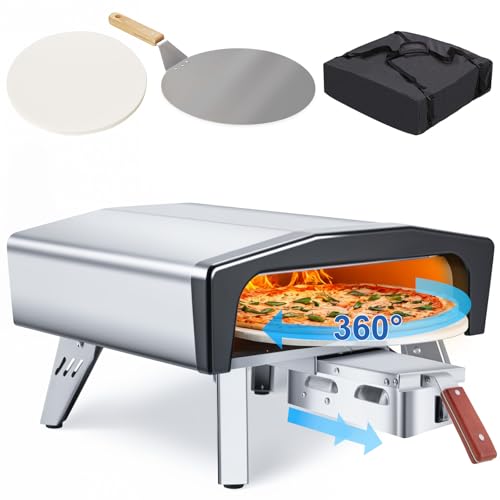 MELLCOM 20 inch portable propane pizza oven with a rotating pizza stone