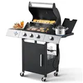 MELLCOM three burner stainless steel propane gas grill with a side stove